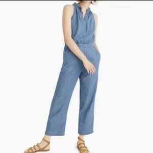Point Sur J. Crew lightweight denim jumpsuit. Sleeveless with ruffled collar